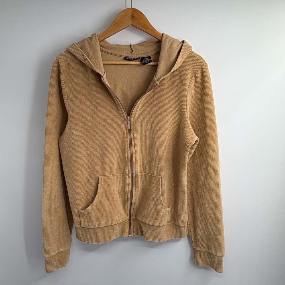 St. John’s Bay Corduroy Bomber Jacket Large Tan Camelskin Brown Hoodie 90s Y2k